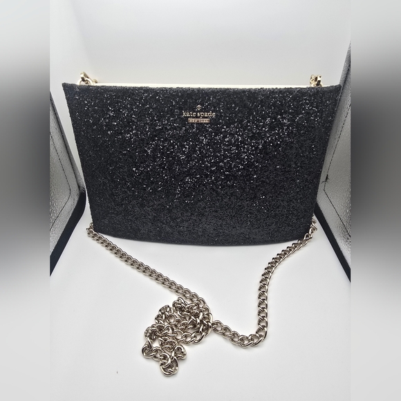 Kate Spade ♠️ Black W/ Silver Hardware Glitter Minaudière Crossbody (EUC)🩶♠️🩶 - Picture 3 of 9